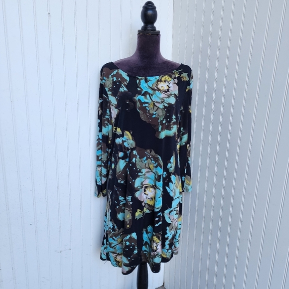 Style and Co Women Top Tunic Short Dress Size XL Round Neck 3/4 Sleeve Stretch - Picture 1 of 13